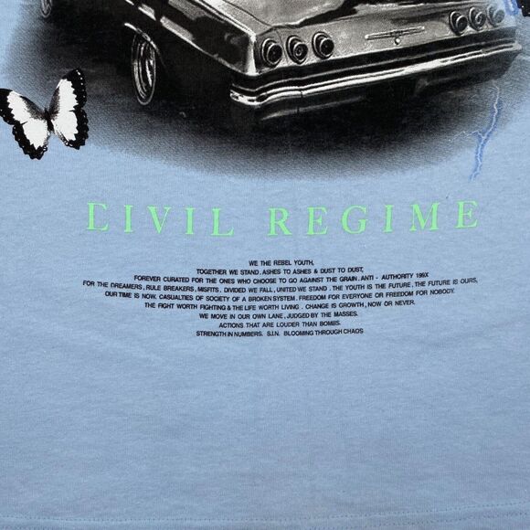 Civil Regime T Shirt Mens Small Civil Cruise Blue Lowrider Graphic Flame Hip Hop - Picture 7 of 12